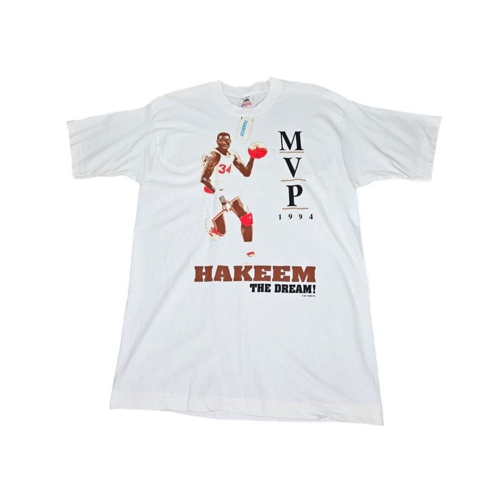 NWT VTG 1994 Hakeem Olajuwon MVP T-Shirt Houston Rockets Single Stitch Sz Large